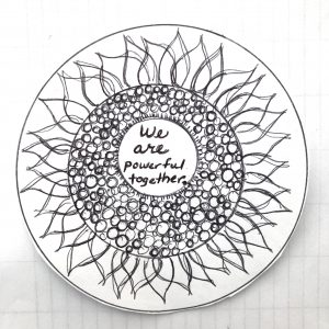 Artwork circles with designs and words